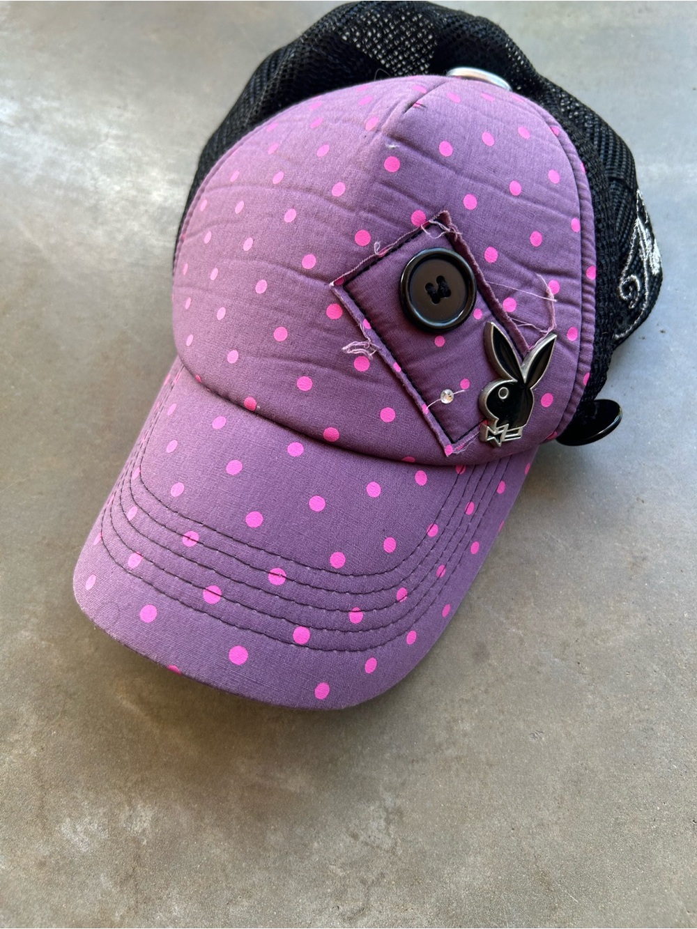 PLAYBOY Purple Polka Dot Cap with Bunny Pin